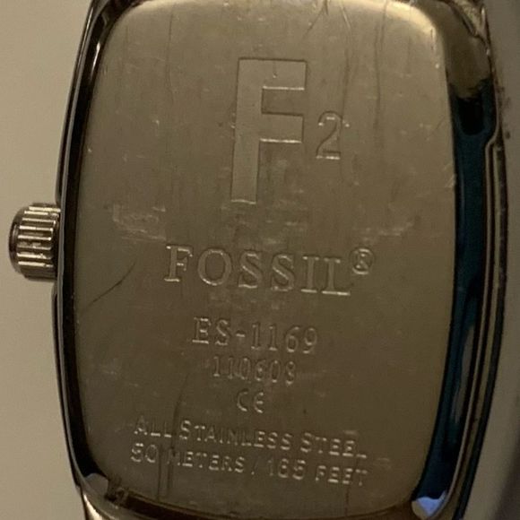 FOSSIL F2 ES-1169 Wrist Watch Rhinestone Square Black Face Silver Tone Women - Picture 3 of 7